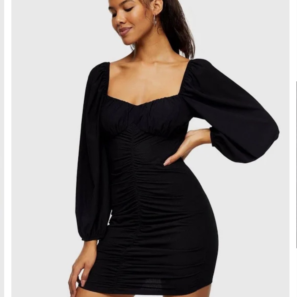 NWT Topshop Women's Ruched Long Sleeve Mini Tea Dress